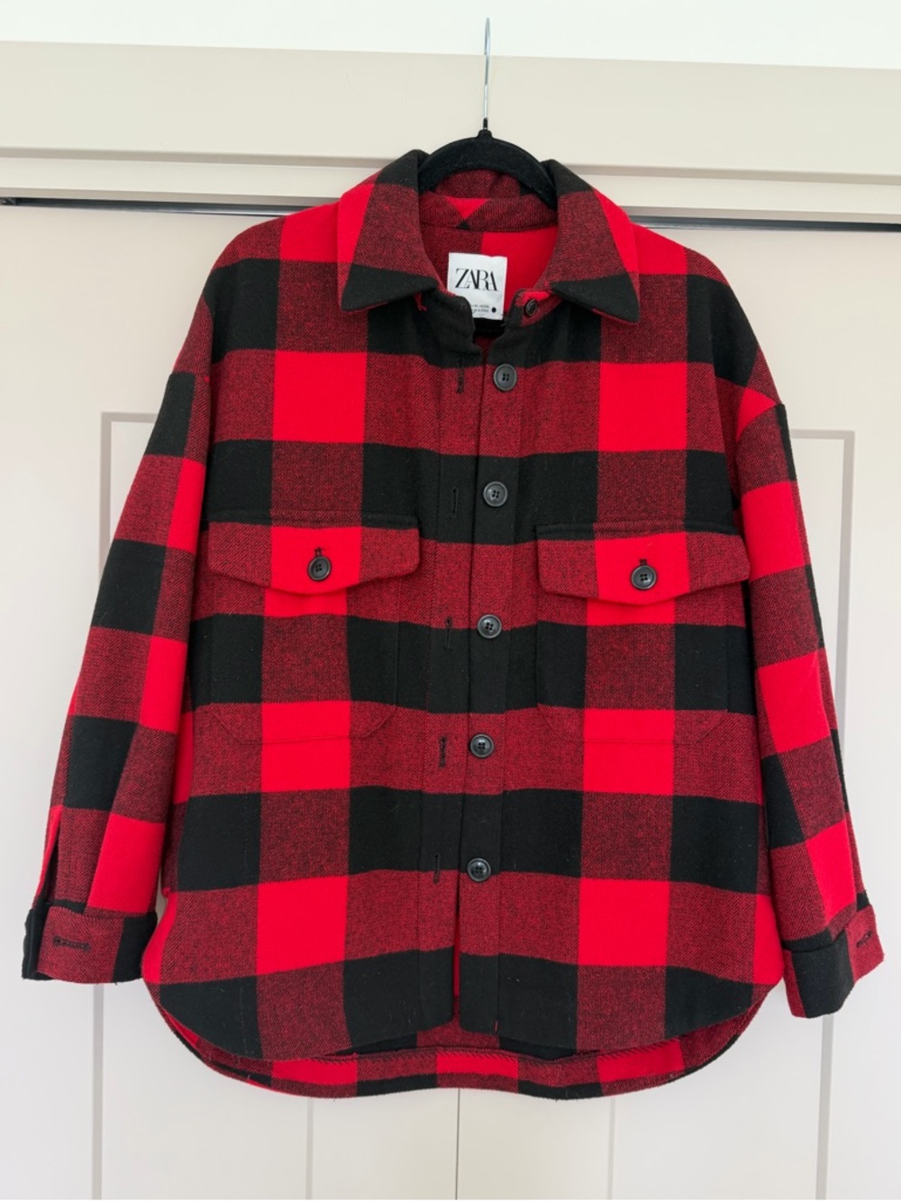 ZARA Red and Black Plaid Jacket Shack size XS
